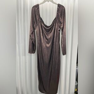 Boohoo Metallic Backless Dress in Shimmering Brown